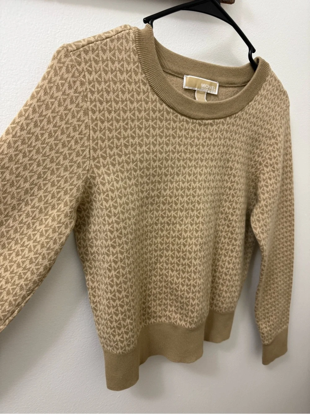 Michael Kors Women's Tan Logo-Pattern Crewneck Sweater